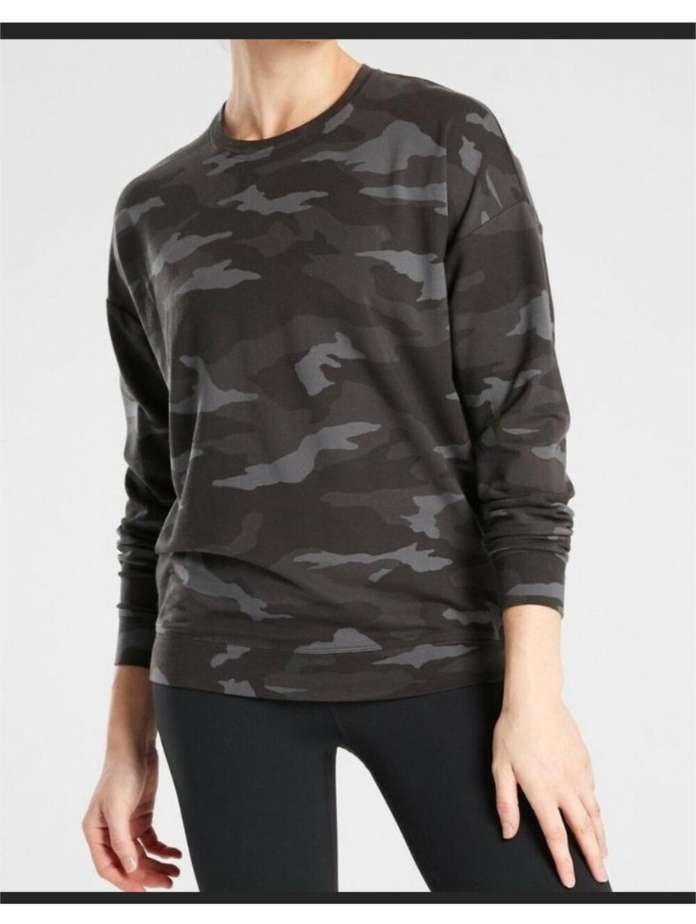 Athleta Woman's Studio to Street Crewneck Pullover Camo Sweatshirt